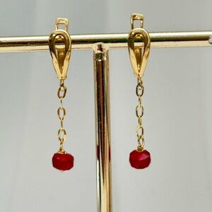 Elegant Gold and Red Dangle Earrings